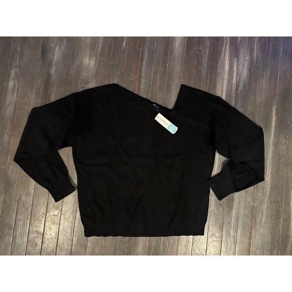 Stitch Fix Womens Black Asymmetrical Off Shoulder Knit Sweater Long Sleeve New - Picture 3 of 3